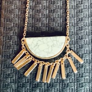 Fashion Necklace-Gold-Faux Marble Half Circle